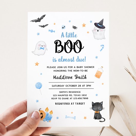 Blauw Een Kleine Boo Halloween Baby shower Kaart