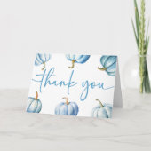 Blauw Een kleine pompoen is onderweg! Baby Shower Bedankkaart (Voorkant)