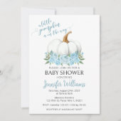 Blauw een kleine pompoen jongen baby shower uitnod kaart (Voorkant)