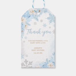 Blauw Een Kleine Sneeuwvlok Baby shower Favor Tags Cadeaulabel