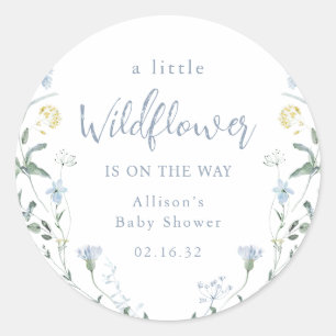 Blauw Een Kleine Wilde Bloem Rustieke Boho Baby Sh Ronde Sticker