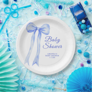 Blauw een strik Het is een jongen Baby shower Papieren Bordje