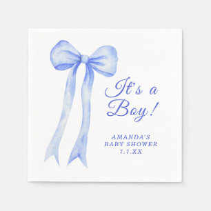 Blauw een strik Het is een jongen Baby shower Servet