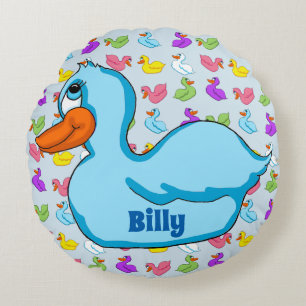 Blauw Eend Ronde Kussen