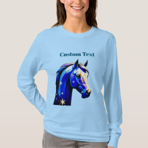 Blauw Eenhoorn Hoofd Portret in Sterrennacht Ruimt T-shirt