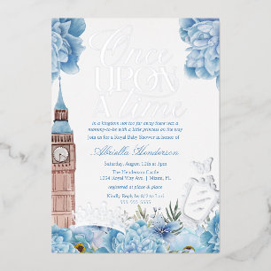 Blauw Eens Op Een Tijd Prinses Baby Borrel Folie Uitnodiging