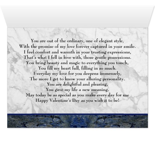 Blauw eenstammenhart met gedicht (Binenzijde Horizontaal (Onderkant))