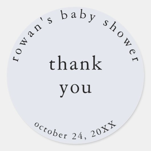 Blauw Eenvoudig Baby shower Dank u Sticker (Voorkant)