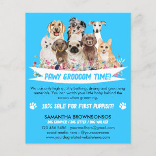 Blauw Eenvoudig Bloem Illustratie Hond Trimmer Flyer
