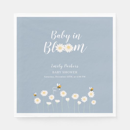 Blauw Eenvoudig Boho Daisy Bloemen Baby in Bloom D Servet (Voorkant)