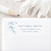 Blauw, eenvoudig botanisch huwelijksretourlabel etiket (Insitu)