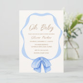 Blauw Eenvoudig  Bow Lijst Boy Baby shower Kaart (Staand voorkant)