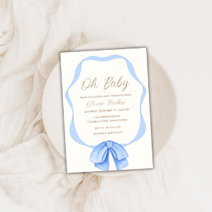 Blauw Eenvoudig Bow Lijst Boy Baby shower Kaart