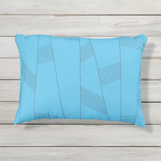 Blauw, eenvoudig, elegant, abstract lijnpatroon buitenkussen (Achterkant)
