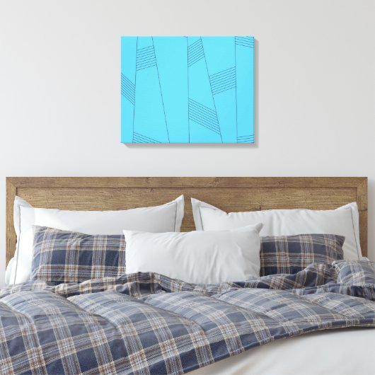 Blauw, eenvoudig, elegant, abstract lijnpatroon canvas afdruk (Insitu (Slaapkamer))