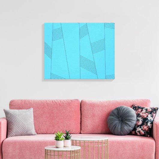 Blauw, eenvoudig, elegant, abstract lijnpatroon canvas afdruk (Insitu (Woonkamer))