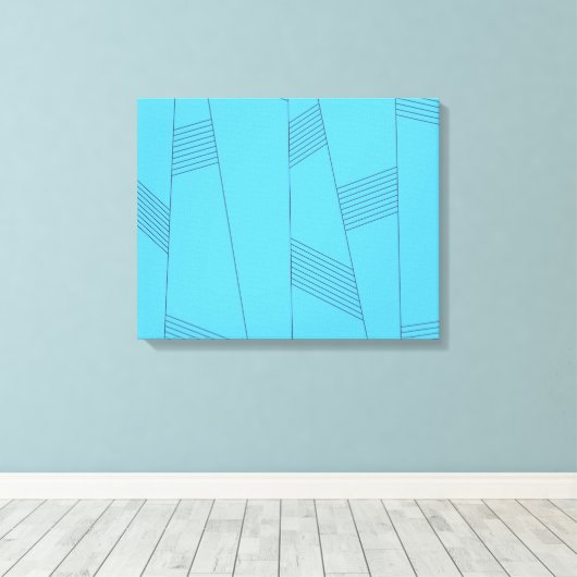 Blauw, eenvoudig, elegant, abstract lijnpatroon canvas afdruk (Insitu (Houten vloer))