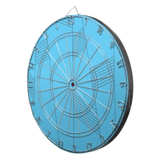 Blauw, eenvoudig, elegant, abstract lijnpatroon dartbord (Voorkant Rechts)