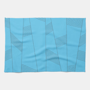 Blauw, eenvoudig, elegant, abstract lijnpatroon theedoek