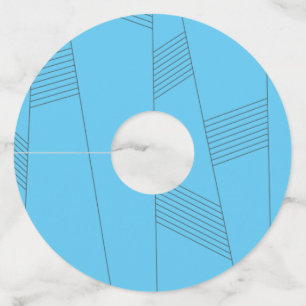 Blauw, eenvoudig, elegant, abstract lijnpatroon wijnglaslabel