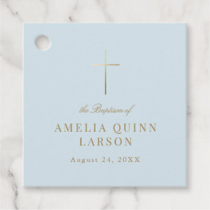 Blauw Eenvoudig Elegant Goud Kruis Doopsel Bedankjes Labels