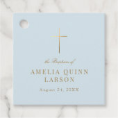 Blauw Eenvoudig Elegant Goud Kruis Doopsel Bedankjes Labels (Voorkant)