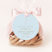 Blauw Eenvoudig Elegant Goud Kruis Doopsel Bedankjes Labels