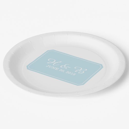 Blauw Eenvoudig Elegant Huwelijk Papieren Bordje (Gekanteld)