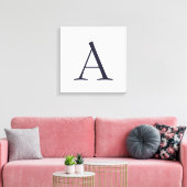 Blauw Eenvoudig Elegant Modern Monogram Initiaal Canvas Afdruk (Insitu (Woonkamer))