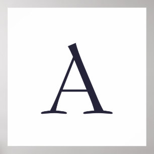 Blauw Eenvoudig Elegant Modern Monogram Initiaal Poster