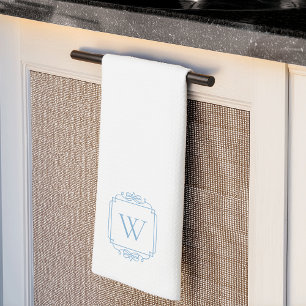 Blauw Eenvoudig Klassiek Lijst monogram Theedoek