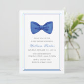 Blauw Eenvoudig Minimalistisch Bow Boy Baby shower Kaart (Staand voorkant)