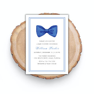 Blauw Eenvoudig Minimalistisch Bow Boy Baby shower Kaart