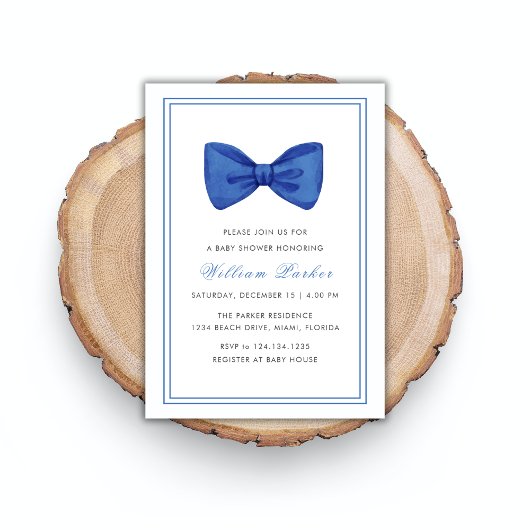 Blauw Eenvoudig Minimalistisch Bow Boy Baby shower Kaart