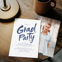 Blauw Eenvoudig Modern Brush Script Graduation Par