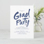 Blauw Eenvoudig Modern Brush Script Graduation Par Kaart (Staand voorkant)