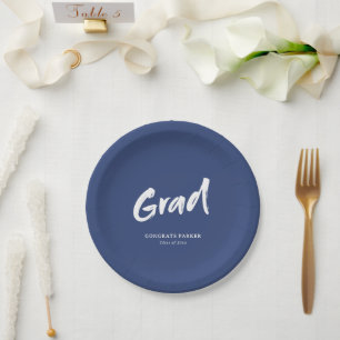 Blauw Eenvoudig Modern Brush Script Graduation Par Papieren Bordje