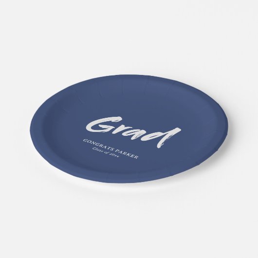 Blauw Eenvoudig Modern Brush Script Graduation Par Papieren Bordje (Gekanteld)