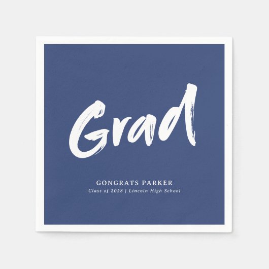 Blauw Eenvoudig Modern Brush Script Graduation Par Servet (Voorkant)