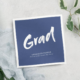 Blauw Eenvoudig Modern Brush Script Graduation Par Servet