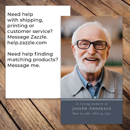 Blauw Eenvoudig Modern Foto Begrafenisgebed Kaart