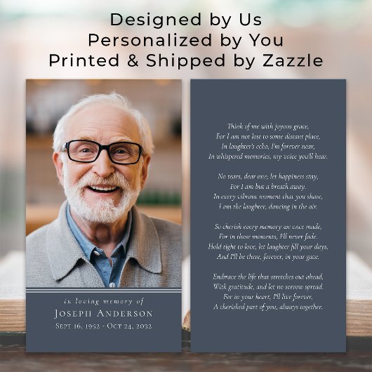 Blauw Eenvoudig Modern Foto Begrafenisgebed Kaart