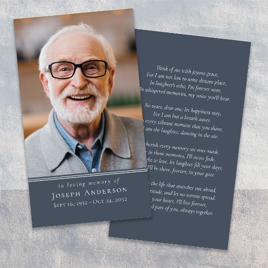 Blauw Eenvoudig Modern Foto Begrafenisgebed Kaart