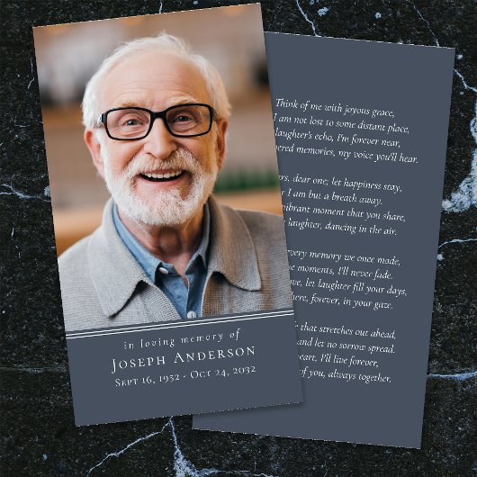 Blauw Eenvoudig Modern Foto Begrafenisgebed Kaart