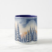 Blauw eenvoudig Modern kerstdennenboom sneeuw Auro Mok (Midden)