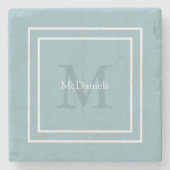 Blauw eenvoudig modern monogram stenen onderzetter (Voorkant)