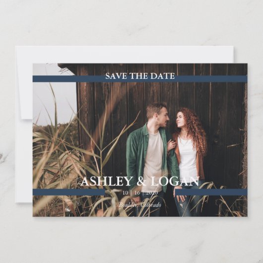 Blauw Eenvoudig Modern Trouwen Bewaar de Datum Save The Date (Voorkant)