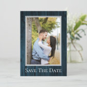 Blauw Eenvoudig Rustiek Foto Bewaar De Datum Save The Date (Staand voorkant)