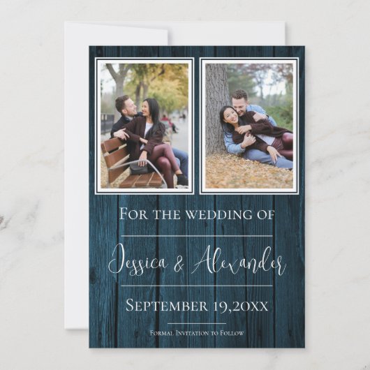 Blauw Eenvoudig Rustiek Foto Bewaar De Datum Save The Date (Achterkant)