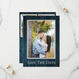 Blauw Eenvoudig Rustieke Foto Save The Date